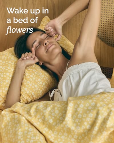 Image of Queen 4 Piece Floral Sheet Set - Soft, Breathable & Cooling - Yellow Meadow