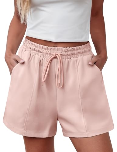 luvamia Womens Wide Leg Shorts Cute for Women Summer Beach Woman High Waisted Pull On Pink Shorts for Women Size Large US 12 to 14