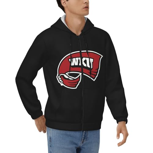 Western Kentucky University Men'S Hooded Zipper Cardigan Casual Hooded Sweatshirt Long Sleeved With Pockets