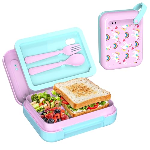 Image of Kids Bento Lunch Box for Boys & Girls - 4-Compartment Leak-Proof Lunch Container with Hidden Silicone Handle, Lightweight, BPA-Free, 855ml for School & Travel (pony)