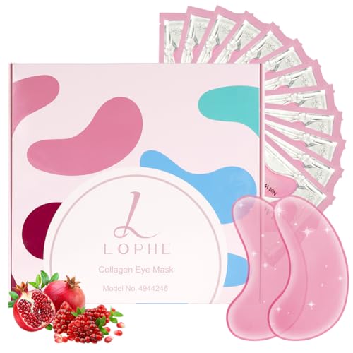 LOPHE 30 Pairs Under Eye Patches, Pomegranate Vegan Eye Masks with Abundant Collagen Hydrating Eye Masks Iridescent Eye Patches for Puffy Eyes for Reduce Dark Circles Undereye Bags Wrinkles