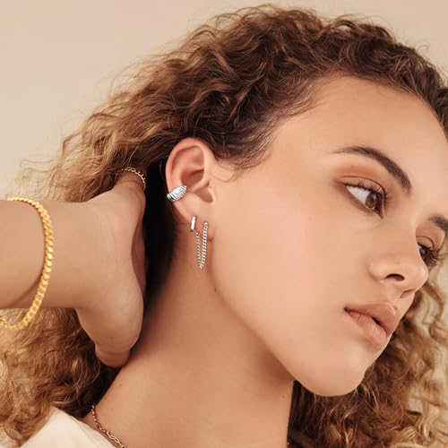 Image of Small Gold Huggie Hoop Earrings Set for Women Men Hypoallergenic 14K Plated Stack Cartilage Earrings, Sterling Silver Multiple Piercing Lightweight Mini Thin Cute Dainty Trendy Jewelry Gifts for Women