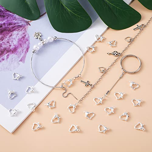 Hinzic 20Pcs Silver Heart Lobster Clasps For Jewelry Making 12Mm White Gold Plated Brass Clasps For Making Bracelet Necklace Keyring Buckle Women Girls #TOP6