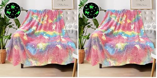 Image of COMFAR Unicorn Glow in The Dark Blankets for Girls, Kids Blankets for Baby /Toddler, Unicorns Gifts for Girls Age 1-12, Soft Fleece Blanket 40 inchx 50 inch (Pack of 2)