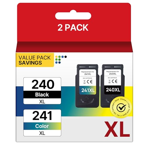 PG-240XL/CL-241XL Ink Cartridges Compatible for Canon 240XL 241XL Combo Pack, 240XL and 241XL Ink Cartridge for Canon PIXMA MG3620 MG3600 TS5120 MG3120 MG3520 MX472 Printer (2 Pack)