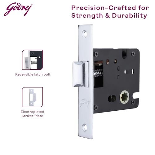 Image of Godrej Door Handle Set | Zinc Alloy Handle with Rosette | Keyless Babylatch Lock | Reversible for L /R Doors| Satin Steel Finish|Europrofile Mortise Compatible | 1 Lakh Cycle Tested | 1 Year Warranty