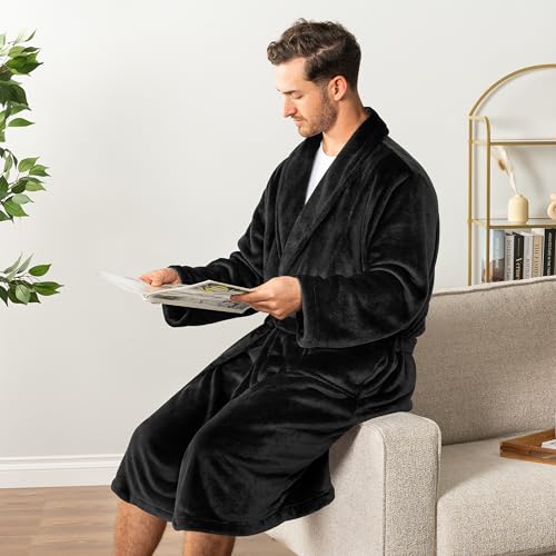 Image of PAVILIA Mens Soft Robe Bathrobe for Men, Lightweight Fleece Male Robe Long Bath Shower Spa