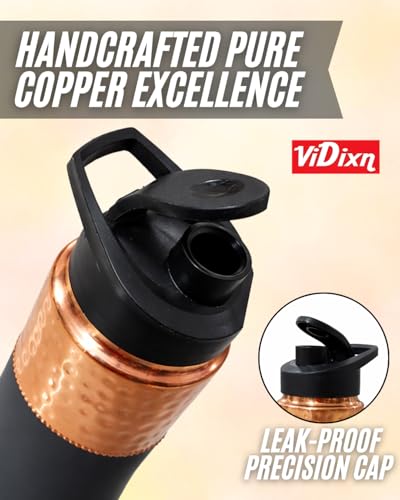 Image of 100% Pure Copper Water Bottle 950ml - Ayurvedic Leak-Proof Copper Bottle for Drinking Water - Handcrafted Mandala Design - BPA-Free & Eco-Friendly - Improves Immunity & Digestion (Black)