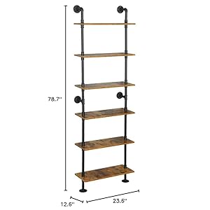 Industrial pipe shelving 6 tier pipe shelves ladder shelf modern bookcase wall mount bookshelf with metal frame book shelves wall decor wood shelves for home living room office236x98x788  urban country home decor