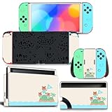 PERFECTSIGHT Cute Kawaii Cartoon Skin Sticker Full Set Protective Film Compatible with Nintendo Switch OLED Console & Joy Con Controller & Dock (Crossing, Switch OLED)