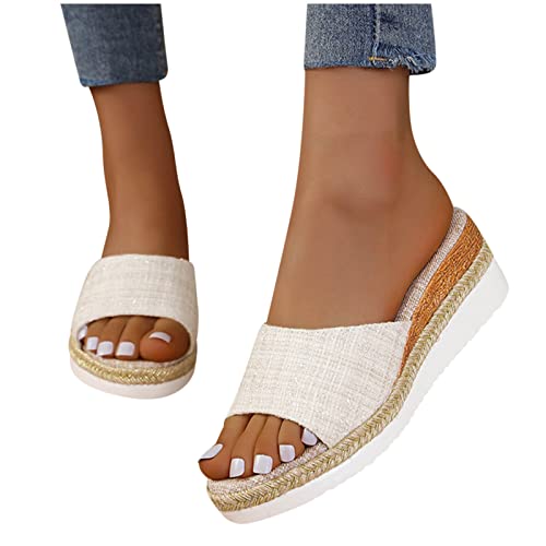 Women's Colorblock Plaid Slipper Platform Wedge Slip on Sandals Summer Spring Slide Elegant Trendy Shoe4