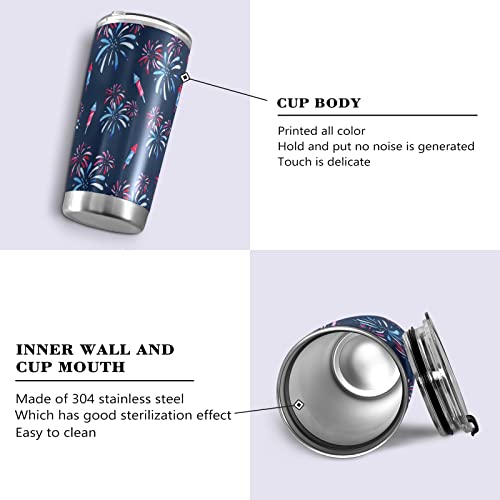 Yasala 4Th Of July Tumbler Fireworks Blue Red Insulated Coffee Cup Beverage Container Travel Mug With Straw And Lid Double Wall Stainless Steel 20Oz Bpa-Free For Sport, Back To School #TOP2