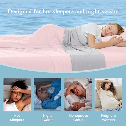 Cozy Bliss Cooling Comforter Twin Size, Cooling Blankets for Hot Sleepers and Night Sweats, Pink Gray Summer Comforter for Twin Size Bed, Breathable Soft Lightweight Silk Smooth