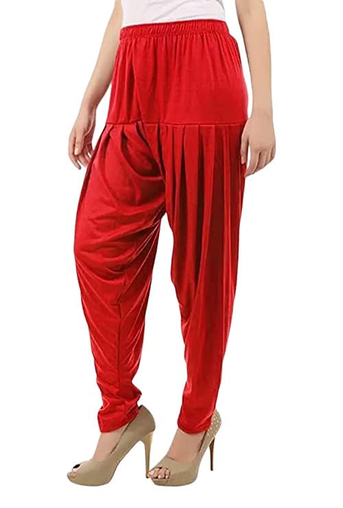 Image of Ultra Soft Rayon Viscose Solid Attractive Pleated Pattern Casual wear Patiala Pants for Womens