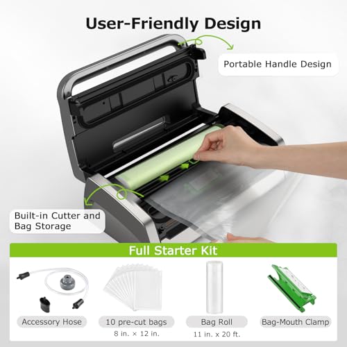 Bonsenkitchen Vacuum Sealer Machine, Globefish Technology for Perfect Vacuum Sealing, Powerful Low-Noise Food Vacuum Sealer with Easy Handle Design, Built-in Cutter & Bag Storage, 1 Bag Roll & 10 Bags by Bonsenkitchen - Image 8