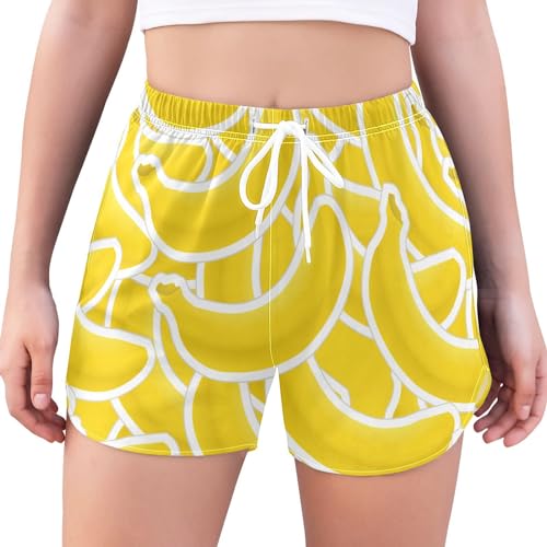 Shorts com bolsos banana amarela shorts de moletom femininos casuais leves e soltos para golfe, Bana