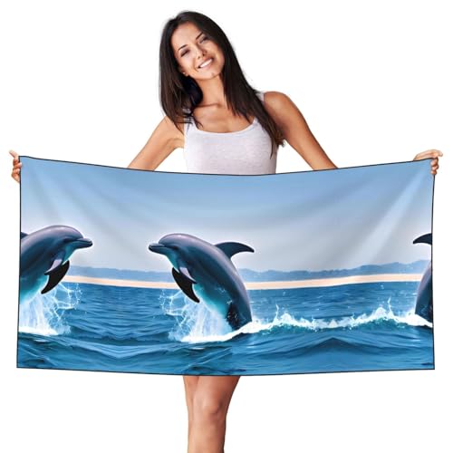 PHAYAH Jumping Up Dolphins Beach Towel Quick Dry Lightweight Thin Bathroom Bath Pool Swim Towels Sand Free Beach Accessories