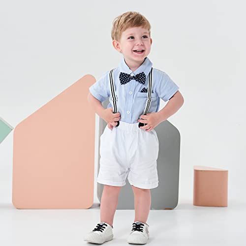 Image of Volunboy Baby Boy Formal Short Set Toddler Summer Gentleman Outfit Kid Short Sleeve Bowtie Shirt Suspender Shorts Suit