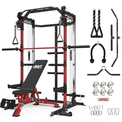 Image of Mikolo HR06 Power Cage with Aluminum Pulleys, 2000LB Power Rack with Independent Dual Pulley System, Multi-Function Home Gym Workout Machine for Cable Crossover