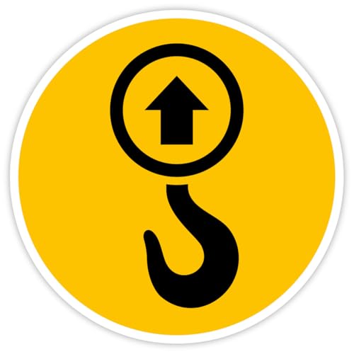 25x Aufkleber „Anschlagpunkt Hebepunkt“ Kranhaken Sticker auf Bogen Gelb | 2 Größen | Made in Germany, Größe: 25 Stück auf Bogen | Ø 50 mm