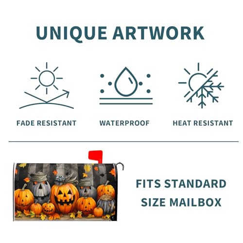 Image of Halloween Pumpkin Mailbox Covers Magnetic Standard Size 21x18 Inch Halloween Mail Box Covers Magnetic Fall Welcome Mailbox Wraps Post Letter Box Cover for Garden Yard Outdoor Decor
