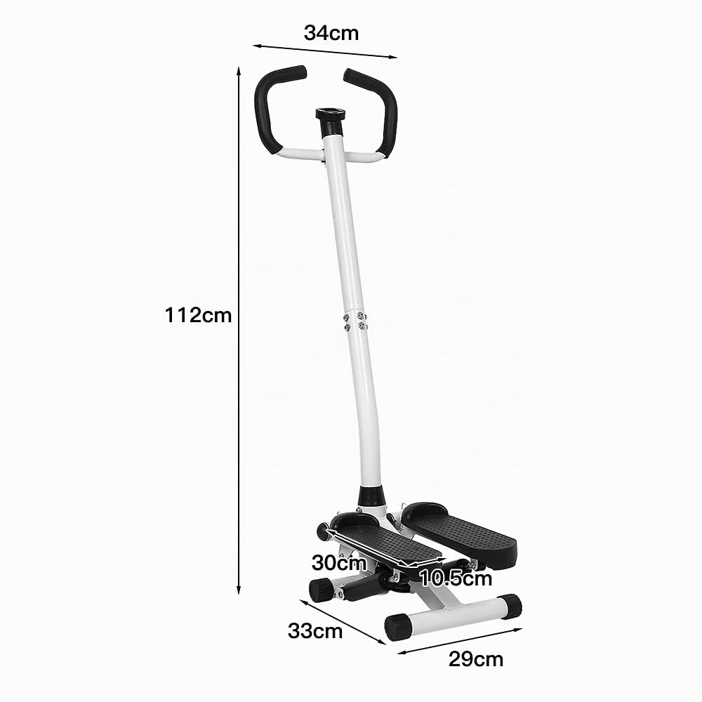 MAYMA Stepper con Manubrio Regolabile, Impugnature Antiscivolo ed Elastici, Step Fitness con Monitor LCD per Casa e Palestra, Struttura in Acciaio e ABS Nero e Argento