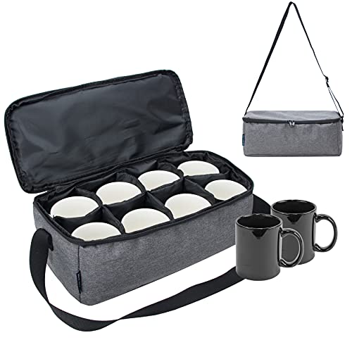 KISLANE Cup and Mug Storage Box Holds 8 Coffee Mugs and Tea Cups, Fully Padded Mugs Storage Box for Home Storing and Transporting (Grey)