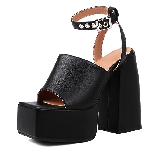 Sandales à talon bloc Lizoleor au style gothique noir et audacieux avec bride de cheville