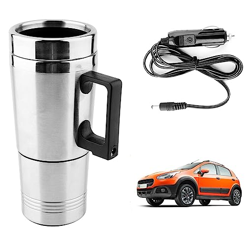 Image of Oshotto 12V Stainless Steel Car Heating Kettle /Mug, Travel Friendly electric Tea /Coffee maker Compatible with Fiat Aventura (300ml) - Silver