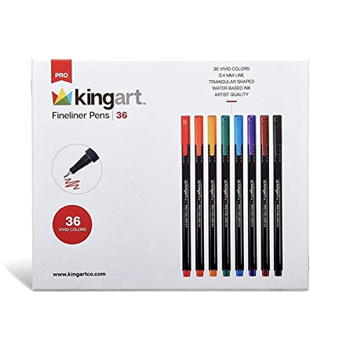 Kingart Pro Fineliners Fine Point Pens, 36-Piece Fine Tip Markers With Color Numbers, 0.4Mm Tips, Ergonomic Barrels, Brilliant Assorted Colors, Art Supplies For Coloring, Drawing & Detailing #TOP1