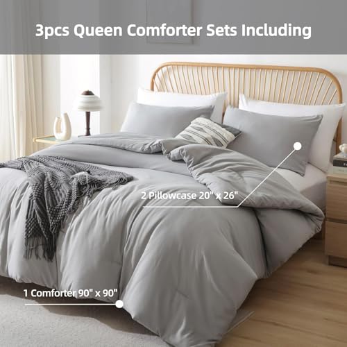 Image of ROSGONIA Oversized King Comforter 120x120, 3pcs Super King Comforter (1 Gray Comforter & 2 Pillowcases) Super King Comforter Set 120x120 Bedding Quilt