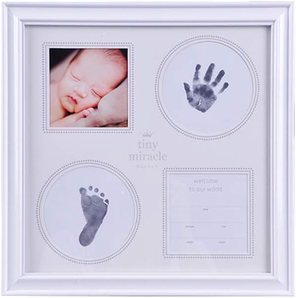 Kit d'empreintes de mains de bébé et cadre photo souvenir en bois