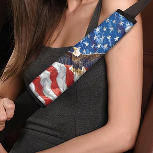 Image of AFPANQZ USA Flag Automotive Seat Belt Covers Pads 2 Piece for Adults Kids Youth Car Accessories Safety Seatbelt Cushion Pillow Universal Fit Backpack Straps Pads
