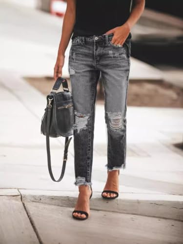 Jean décontracté extensible femme coupe droite avec déchirures tendances du S au 2XL - 3