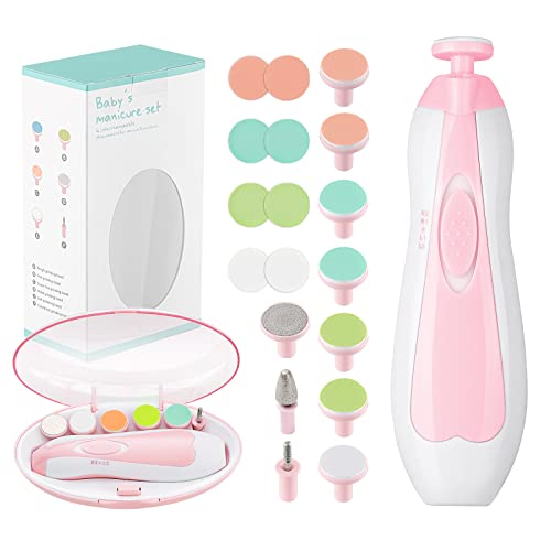 Zooawa Lima de Uñas para Bebés, Cortauñas Eléctrica Niños Juego Manicura Dedos y Pies, 20 en 1 Cortador con Luz LED Mudo Operación, Cuidado del Bebé Recién Nacido Mamás Adultos en Familia, Rosado