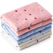 1 Pack 3 Blankets Super Soft Fluffy Premium Fleece Pet Blanket Flannel Paw Printed Throw for Dog Puppy Cat Small 23x16, White, Pink, Blue