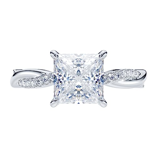 THELANDA Sterling Silver 4-Prong Petite Twisted Vine 2CT Princess Cut Genuine Moissanite Engagement Ring Promise Ring2