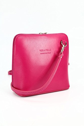 Belli italienische Ledertasche Damen Umhängetasche klein Handtasche Schultertasche Abendtasche in pink - 17x16,5x8,5 cm (B x H x T)