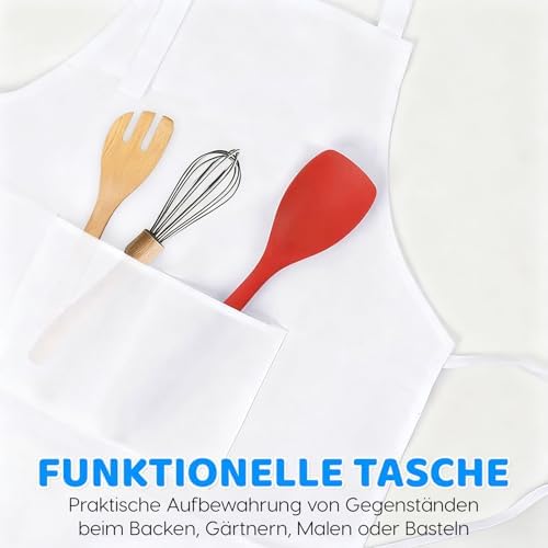 Keukenschort voor kinderen, 2 stuks, kinderschort voor kinderen van 7-13 jaar, verstelbaar kookschort, knutselschorten met zakken voor schilderen koken bakken, wit, L