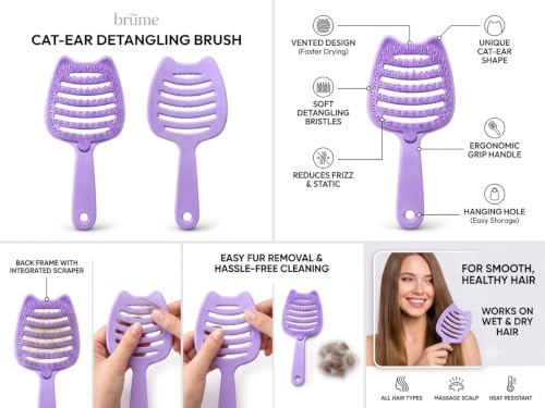 Image of Premium 3D Detangling Hair Brush for Women & Men- Anti Hair Fall Comb for Curly, Wavy & Straight Hair | Hair Straightening Brush, Wet & Dry Styling Brush | Scalp Massager, Frizz Control & Tangle Free Grooming Brush (PACK OF 1) (CAT PURPLE)