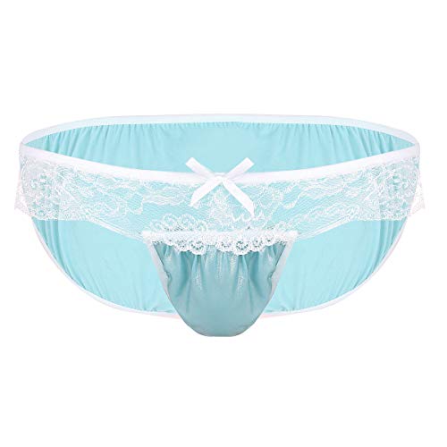 JEATHA Men's Shiny Satin Frilly Lace Floral Sissy Panties Maid Cosplay Crossdress Lingerie Briefs Underwear