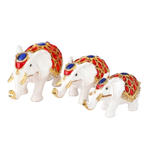 Furuida Elephant Family Trinket Boxes Hinged Hand-Painted Animals Figurine Enamel Craft Ornaments Unique Gift for Home Decor
