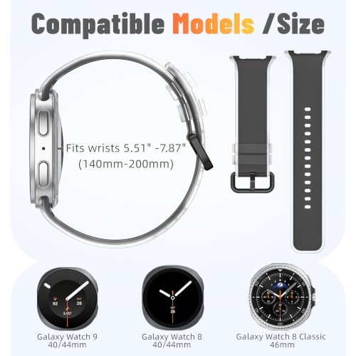 Getino Misty Sport Band for Samsung Galaxy Watch 9 8 40mm 44mm | No Gap Soft Silicone Strap for Women Men, Waterproof Band Compatible with Galaxy Watch 9, Watch 8, Galaxy Watch 8 Classic 46mm, Black - image 6