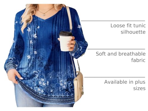 Image of IN'VOLAND Womens Plus Size Shirts V Neck Puff Long Sleeve Tops | Loose Fit, Dressy Casual Blouse, Pleated, Fall Outfits, Business Work TShirts, Basic Tees