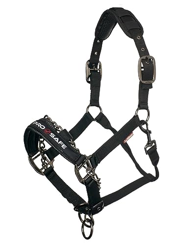 ProSafe Horse Headcollar in Black - Extra Padding - Adjustable at Nose and Poll Strap - X-Large