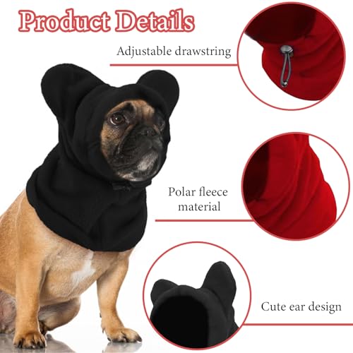 DINGFENG 2 Stück Hundemütze Ohrenschützer mit Noise Cancelling - Silvester Hunde Mütze Hundewarme Kopfbedeckungen,Winter Haustier Schal Windschutz Mit Kordelzug (Schwarz und Rot S)