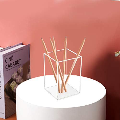 Beitiny Acrylic Pen Holder for Desk, Clear Pencil Organizer, Pens Pencils Cup Storage Office Desktop Stationery Organizer - Thumbnail 5