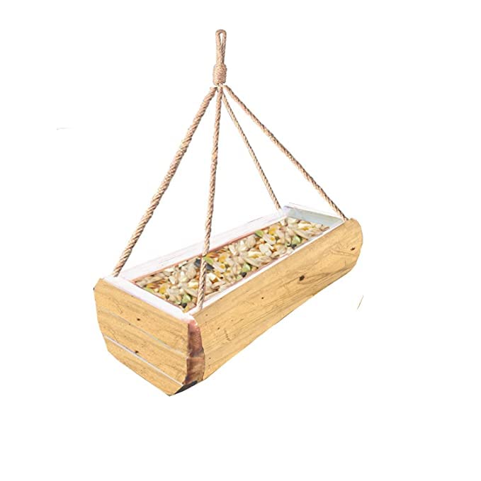 Image of LIVEONCE Wall Mounted Bamboo Feeder Hanging Balcony Feeder for Birds, Sparrow, Squirrel ((Pack of 6))