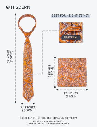 Image of HISDERN Extra Long Ties for Men Classic Floral Tie and Pocket Square Elegant Silk Necktie Handkerchief Set Wedding Party