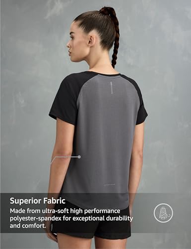 Image of Symbol Premium Women's Solid Regular Fit Sports Stretch T-Shirt | Round Neck | Raglan Sleeve | Moisture-Wicking | Activewear | Running | Gym | Plain (Available in Plus Sizes)